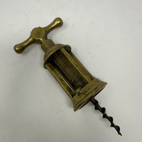 Antique Brass Mechanical Corkscrew Wine Bottle Opener T-Bar Open Frame Design - Picture 5 of 8